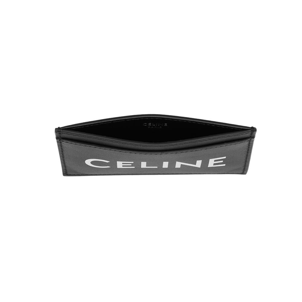 CELINE Logo Print Black Leather Card Holder Wallet