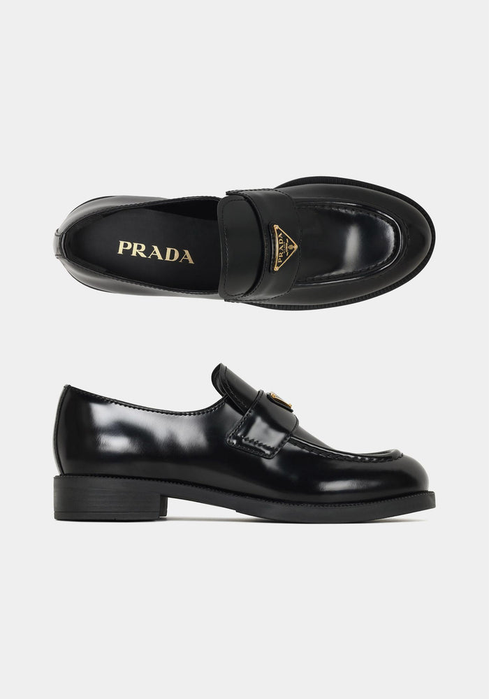 PRADA Black Brushed Leather Loafers