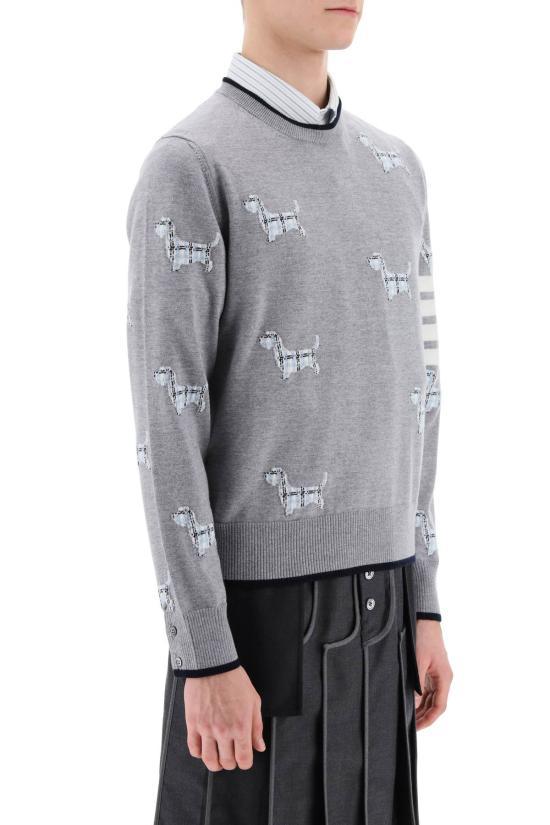 THOM BROWNE Light Gray Wool Round Neck Knit Sweater for Men