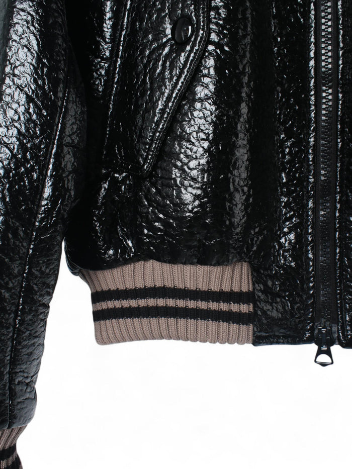Dries Van Noten Men's Crinkle Black Bomber Jacket 232 020529 7205 900