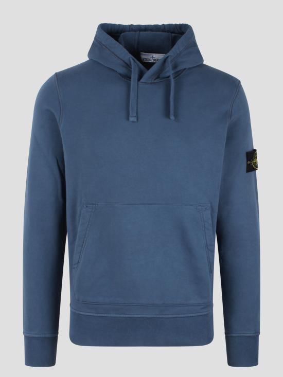 STONE ISLAND Avio Blue Cotton Fleece Hoodie