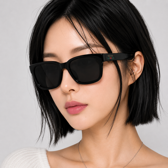 GUCCI Unisex Black Acetate Square Sunglasses Asian Fit