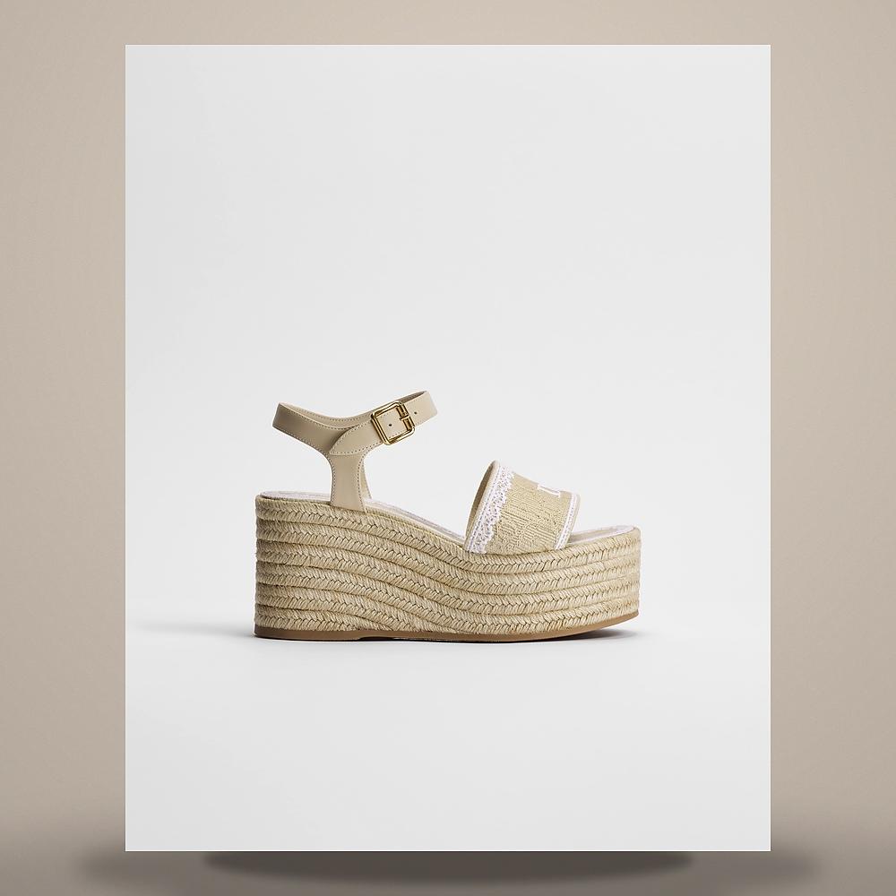 DIOR White Cotton Lace Wedge Sandals Dior Oblique Embroidery KDO704DET S30T