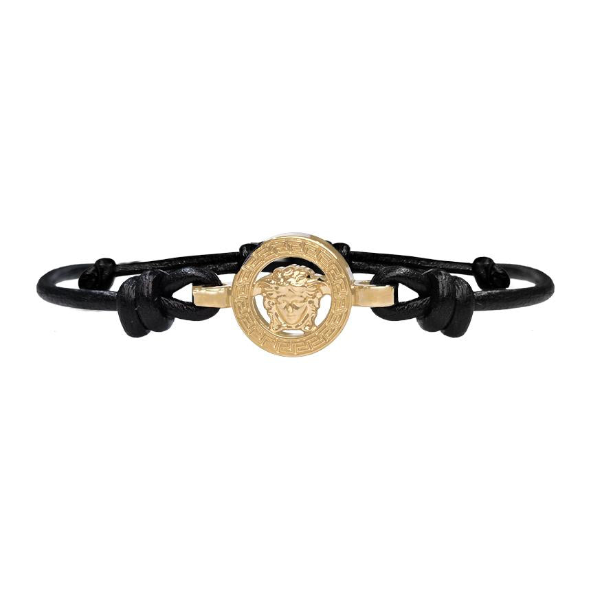 Versace Medusa Gold-Tone Leather Unisex Bracelet 1019668 1A00637 1B00V