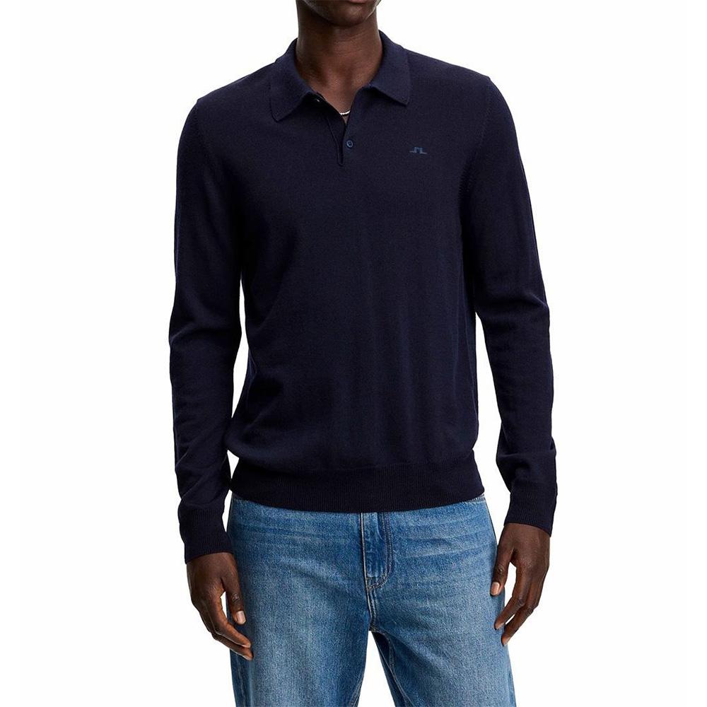 J LINDEBERG Men’s Merino Knit Long-Sleeve Polo Zip-Up Navy