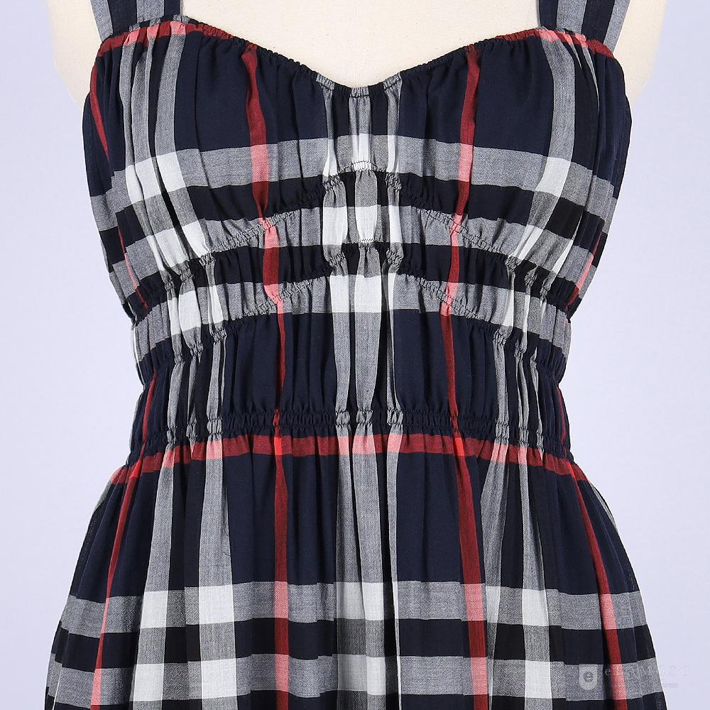 BURBERRY Dalia House Check Shirred Sleeveless Midi Dress Navy