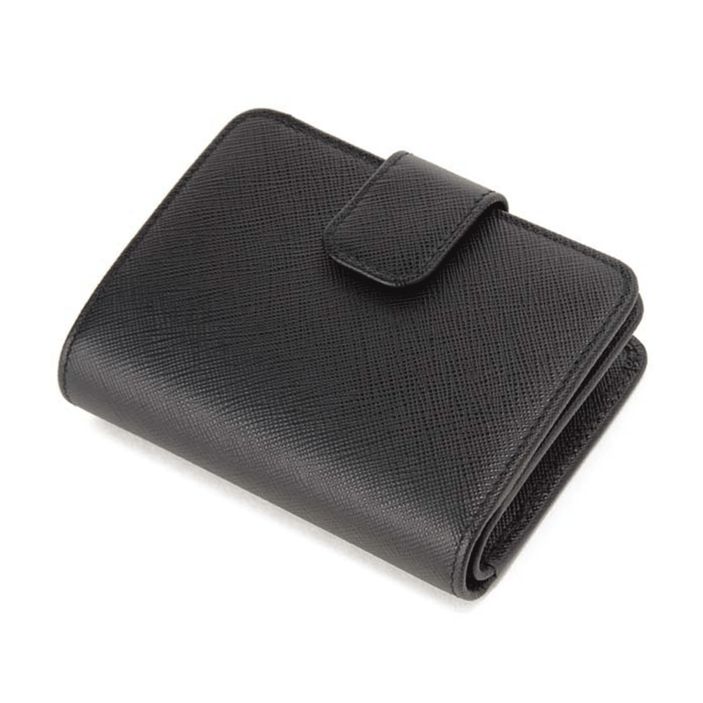 PRADA Metal Logo Black Leather Bifold Wallet for Women