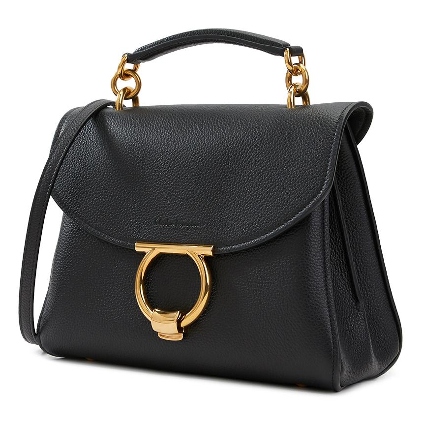 Ferragamo Gancini Leather Tote Bag for Women 21 H493 NERO 0720168