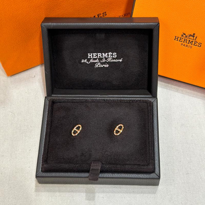HERMES Rose Gold Blue Mini Earrings Unisex Jewelry