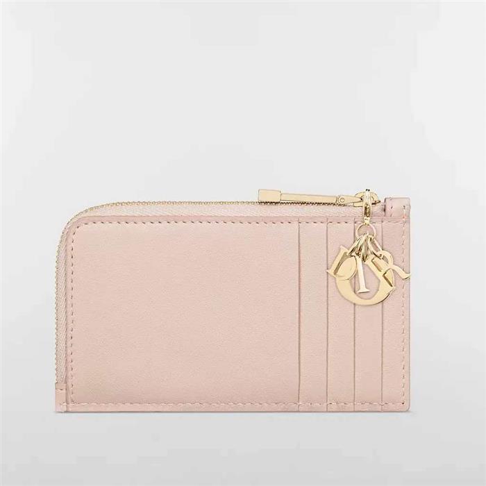 DIOR Lady Cosmos Zip Card Holder Wallet Navy Leather