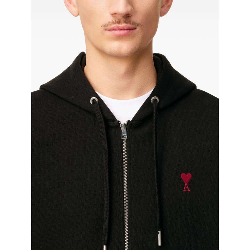 AMI Small Heart Logo Black Zip-Up Hoodie Unisex