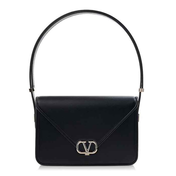 VALENTINO Garavani Envelope V Logo Shoulder Bag Black Leather