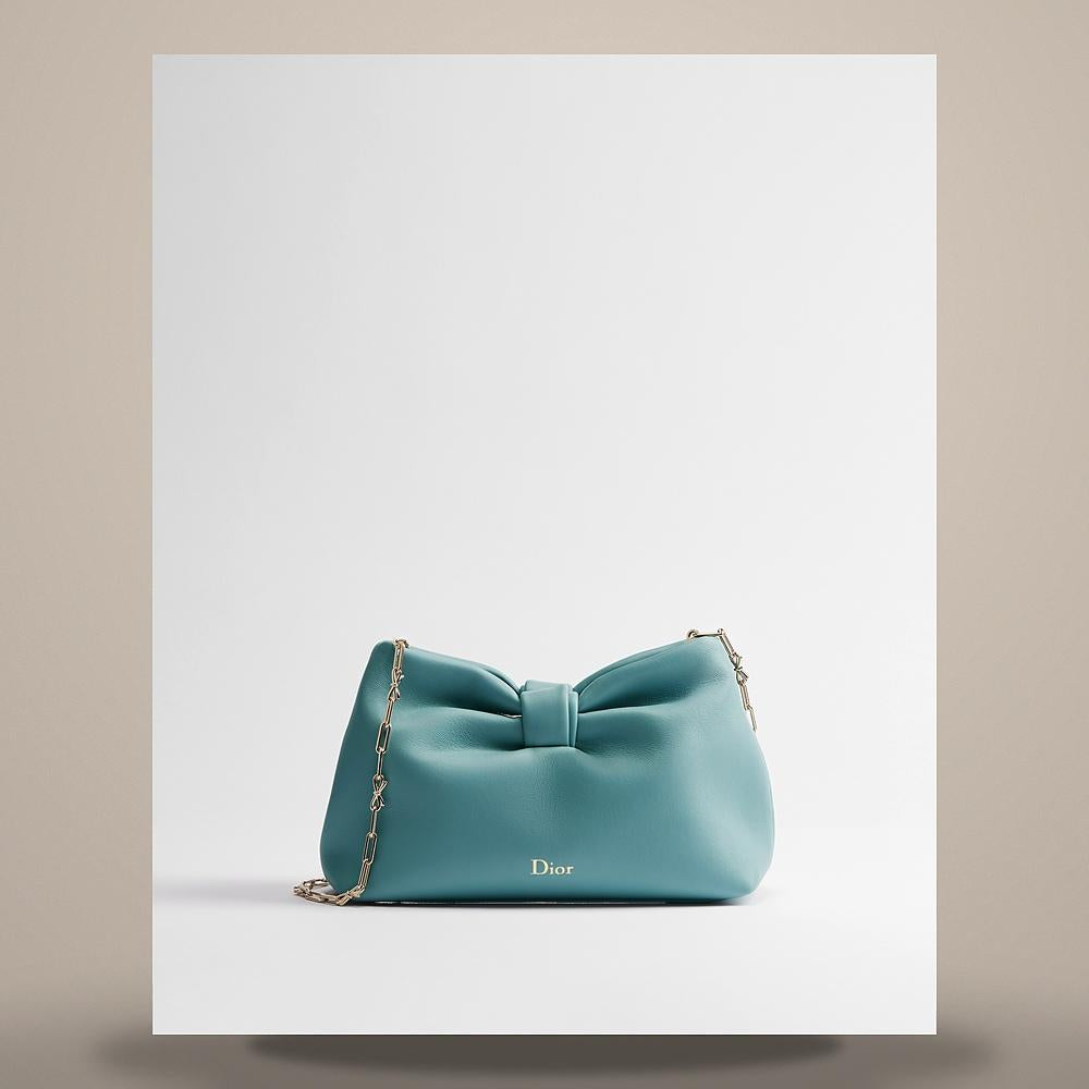 DIOR Bow Bag Small Blue Lambskin Shoulder Bag M0715OUQO M36Z