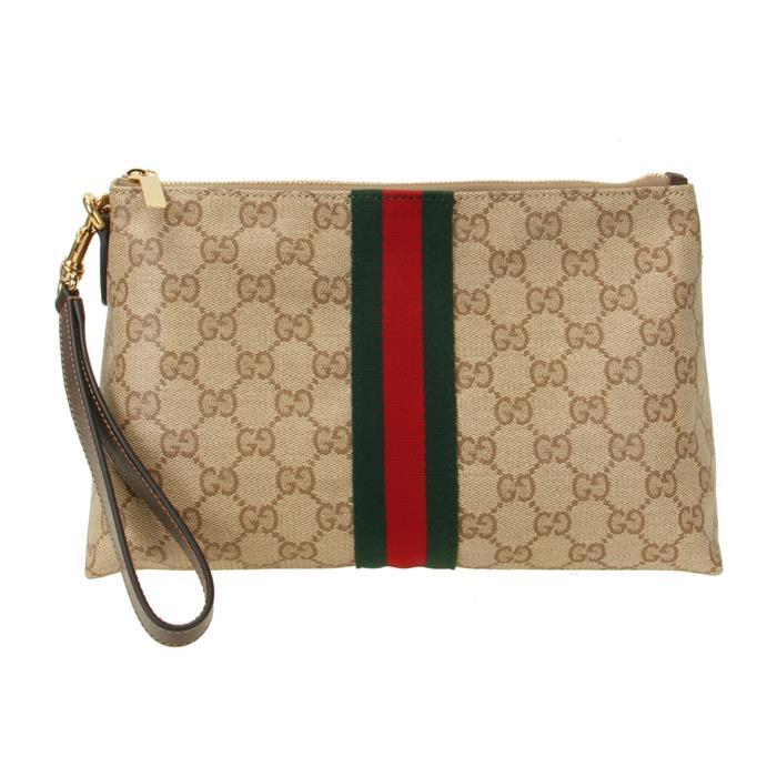 GUCCI Web Detail GG Canvas Pouch Beige Brown