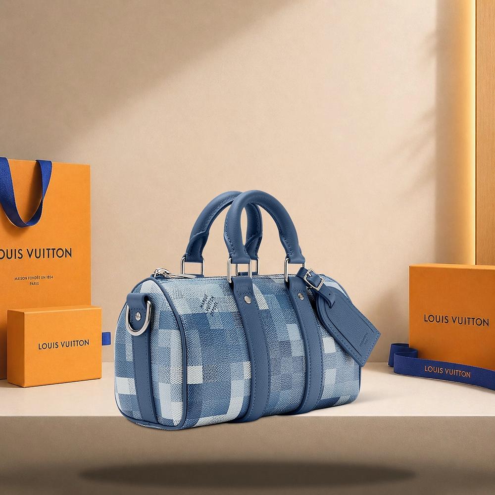 Louis Vuitton Indigo Blue Keepall Bandouliere 25 Tote Bag M28600