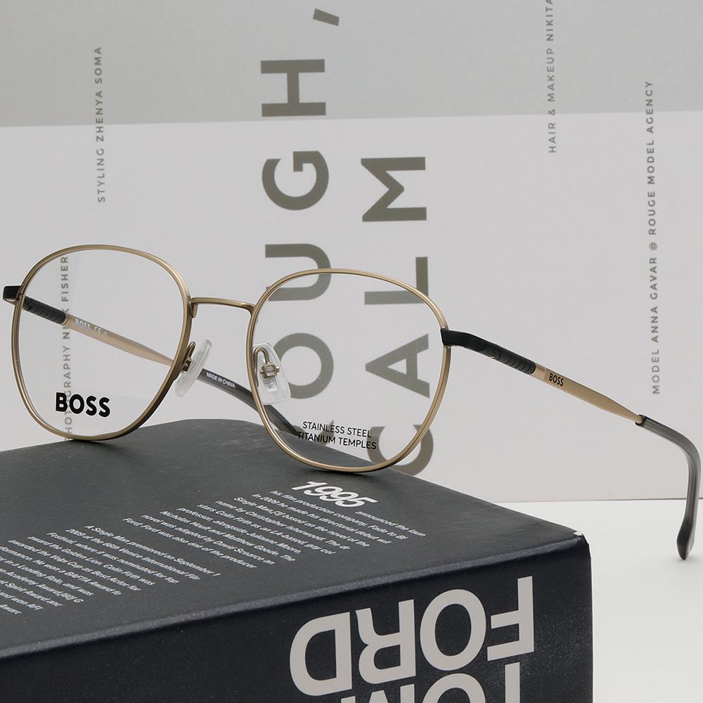 HUGO BOSS Matte Gold Titanium Stainless Steel Round Eyeglass Frames BOSS1416 0NZ