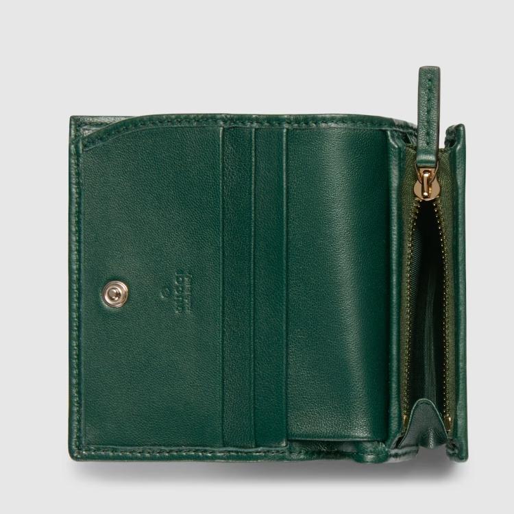 GUCCI GG Marmont Green Leather Card Case Wallet Women’s Bifold Wallet