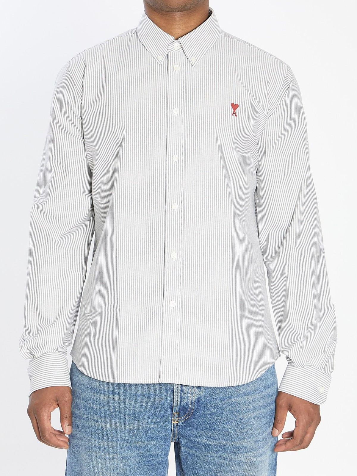 AMI Paris Long Sleeve Button-Up Shirt Men’s Gray Cotton