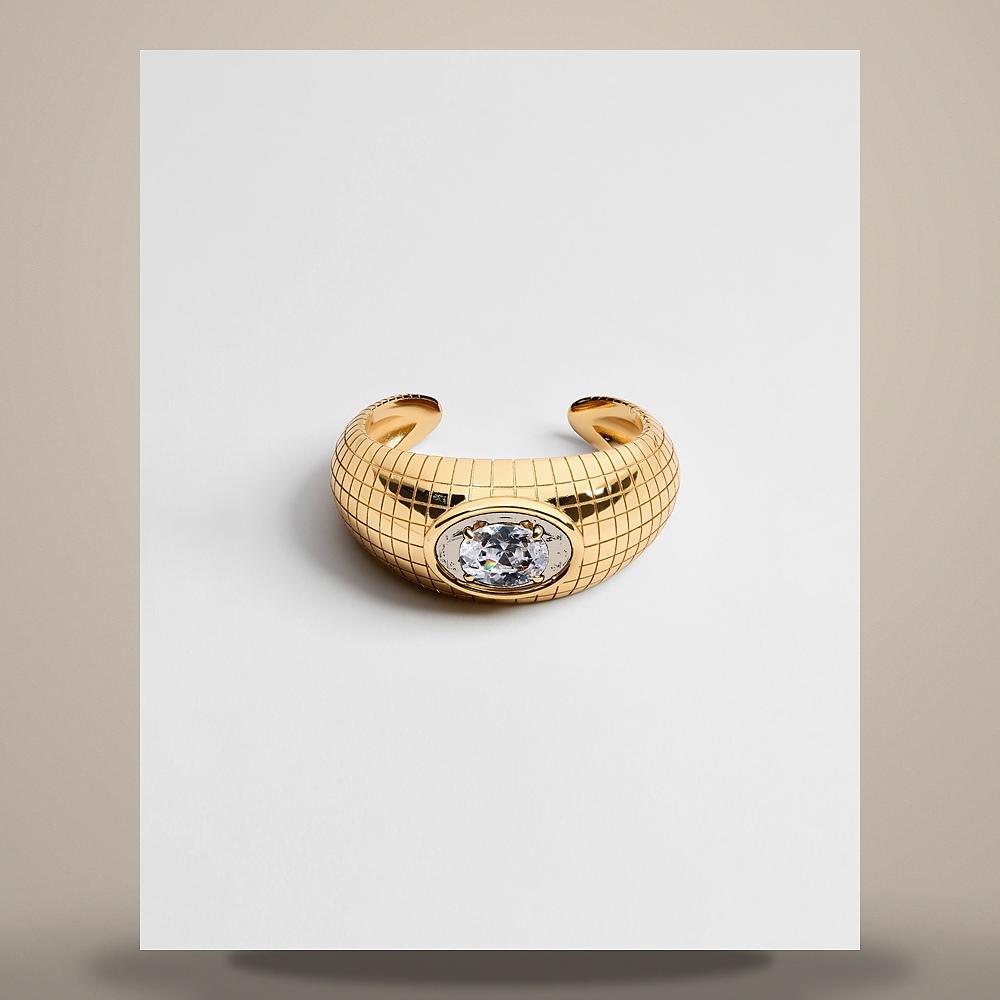 DIOR Gold-Tone Metal Rock Cuff Bracelet with Sparkling Crystals B3433WOMZI D301