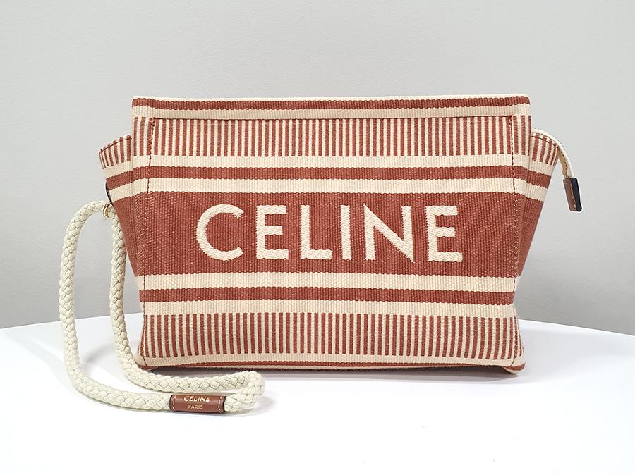 CELINE Women’s Stripe Text Pouch Clutch Bag Sienna 10M552FVV 28SI
