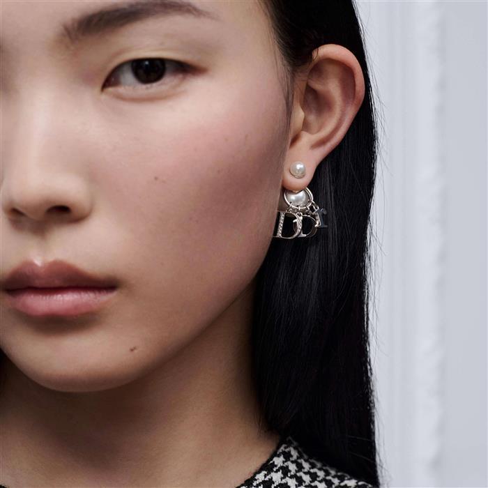 DIOR Tribales Earrings Gold-Tone Metal Pearl Studs