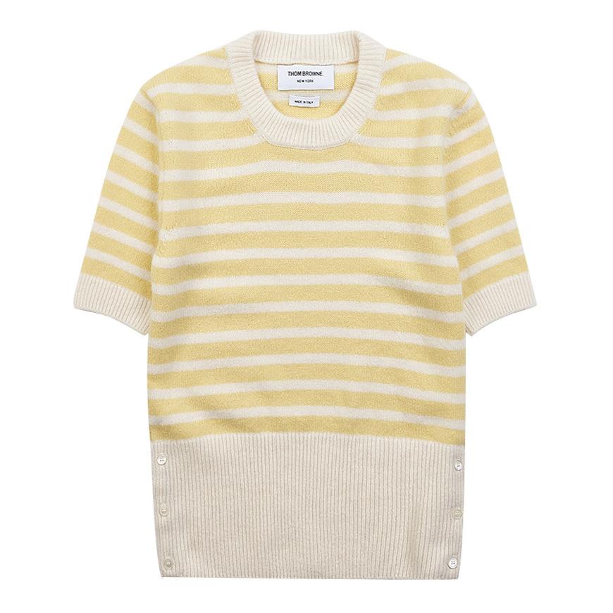THOM BROWNE Women’s Stripe Jersey Stitch Short Sleeve Crewneck Knit