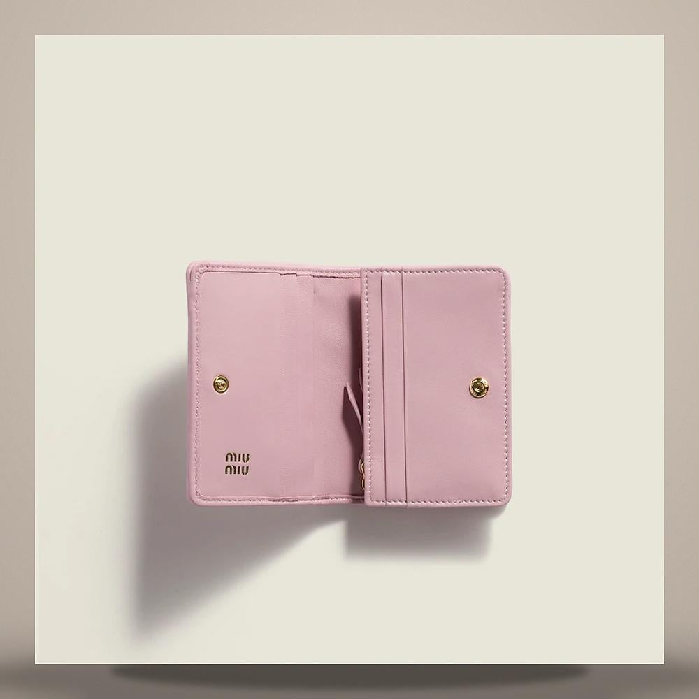 Miu Miu Small Matelassé Nappa Leather Card Holder Wallet Pink 5MV021 AFPP F0E18