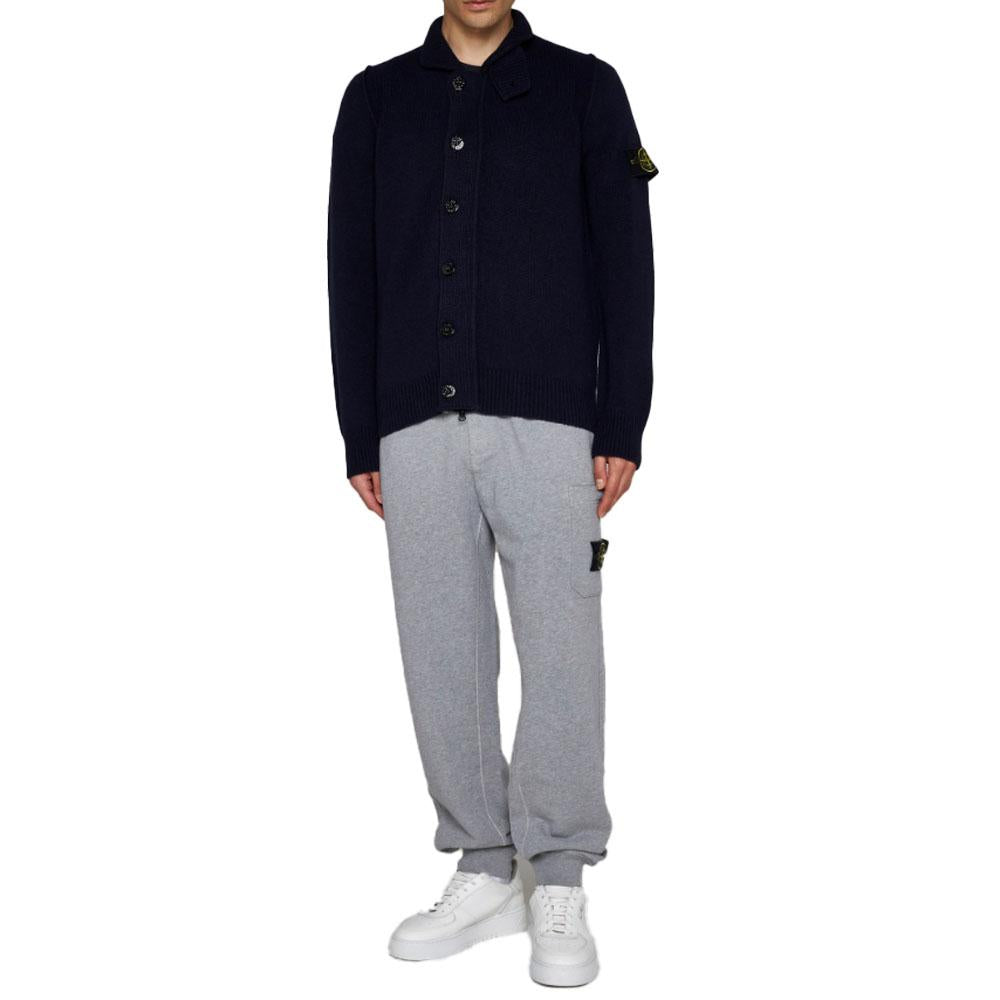 STONE ISLAND Navy Patch Zip Button Knit Cardigan