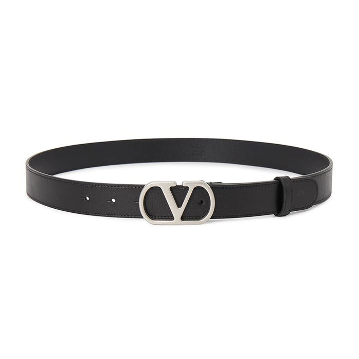 VALENTINO VLogo Signature Black Leather Men's Belt
