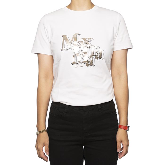 Max Mara Graphic Logo Ivory Cotton T-Shirt Women