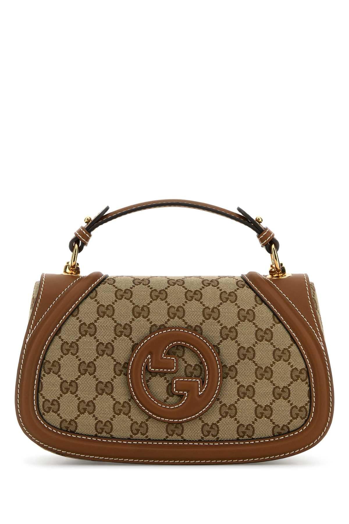 GUCCI Beige Canvas Leather Tote Shoulder Bag