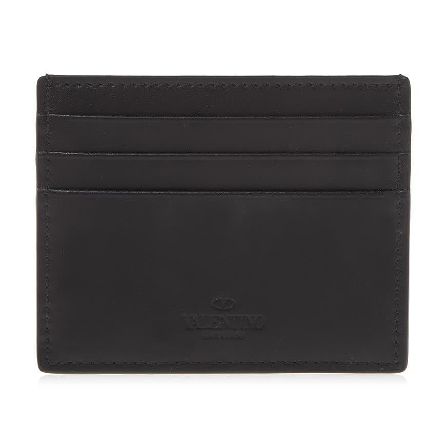 VALENTINO Garavani VLTN Leather Card Holder for Men Navy