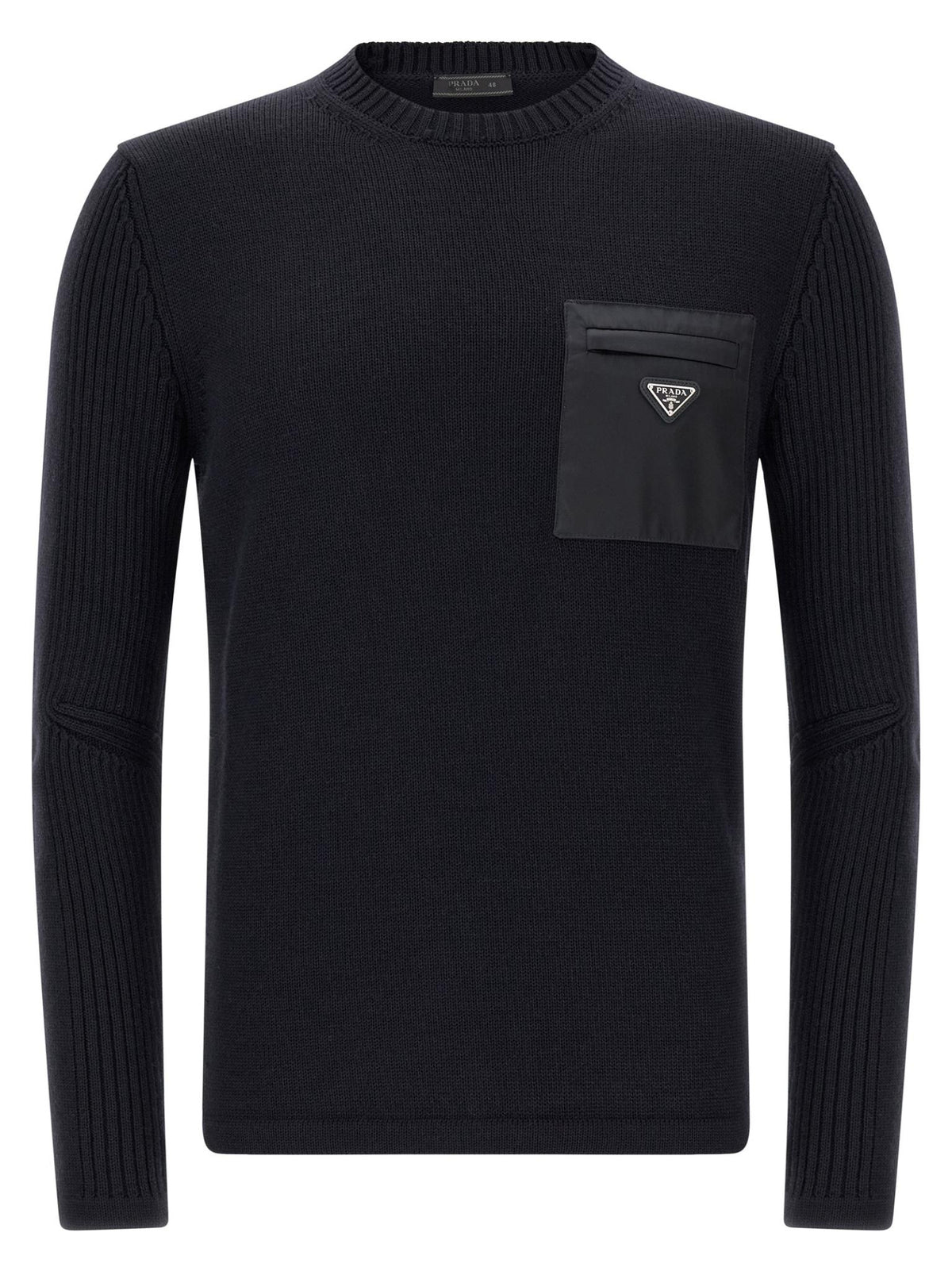 PRADA Black Wool Round Neck Knit Sweater Men