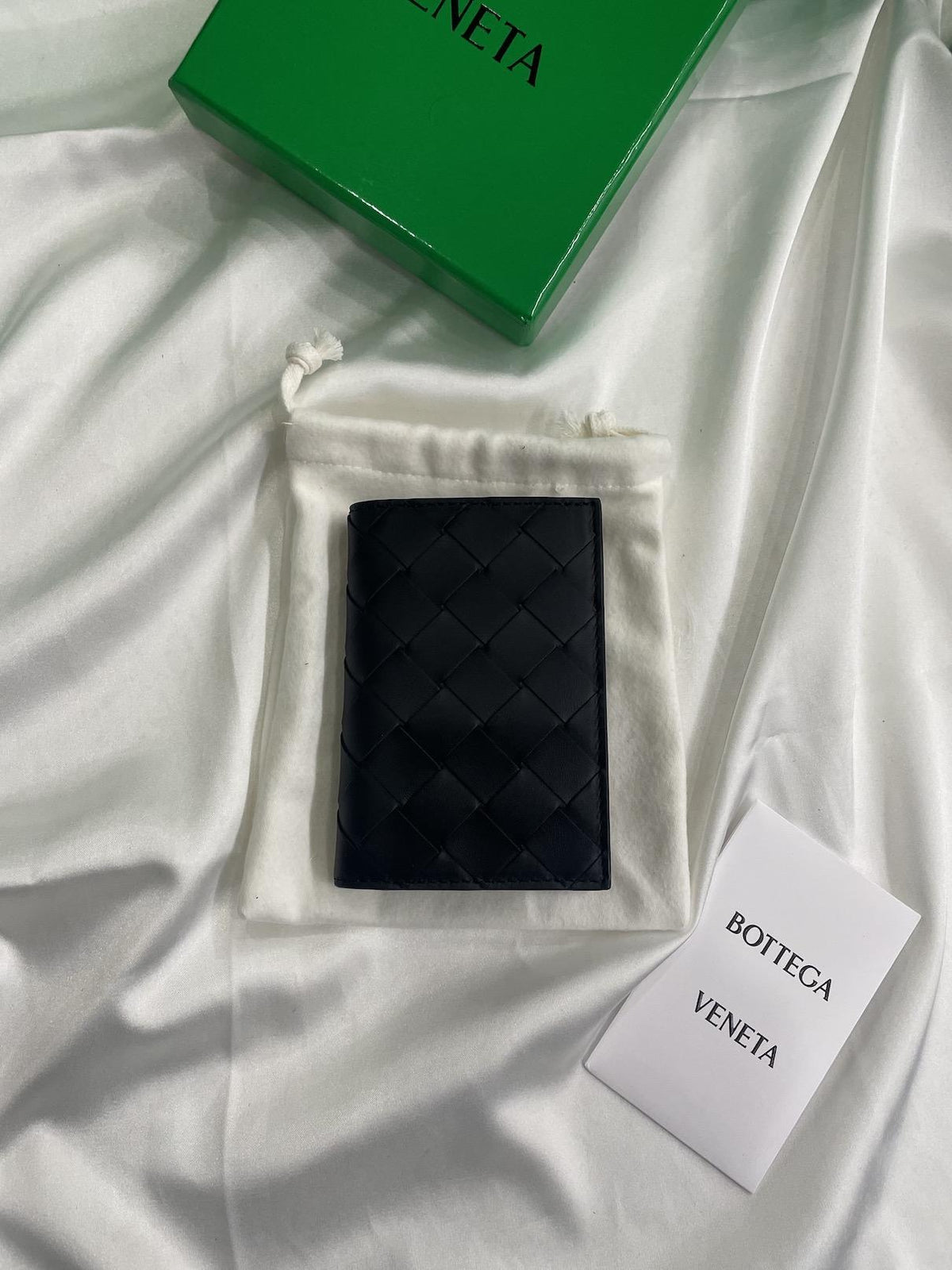Bottega Veneta Black Intrecciato Leather Flap Card Holder Wallet 749417