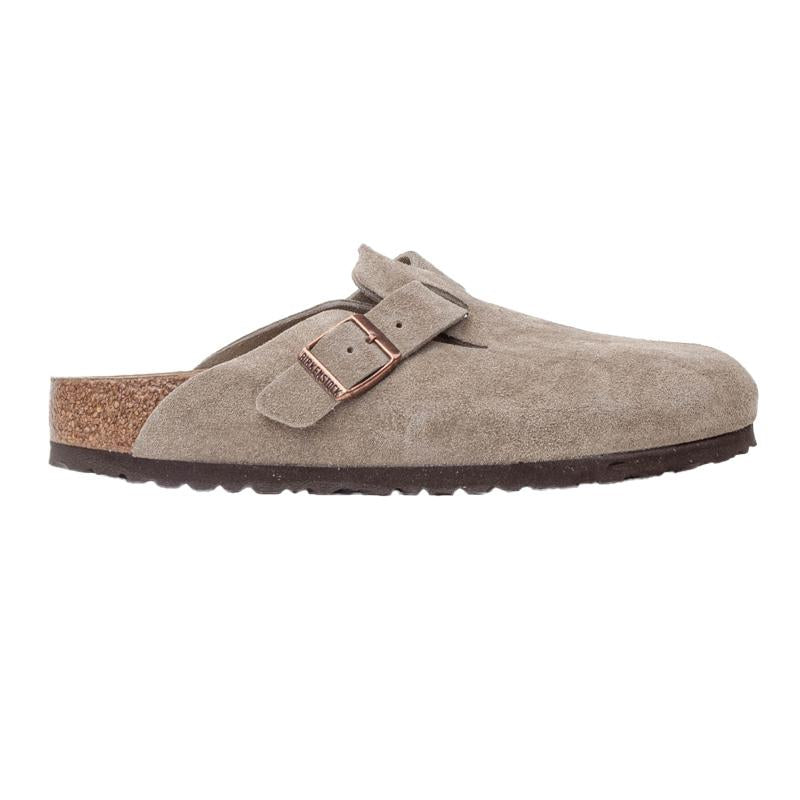 Birkenstock Suede Leather Boston Clogs Taupe Narrow Fit Slippers