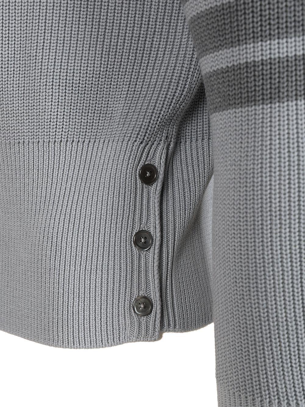 THOM BROWNE Navy Wool Round Neck Knit Sweater