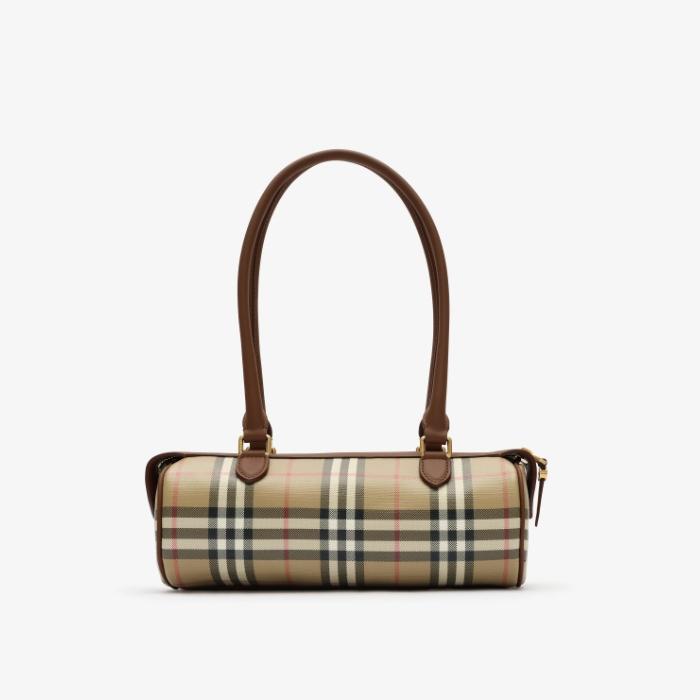BURBERRY Mini Check Barrel Tote Bag Beige