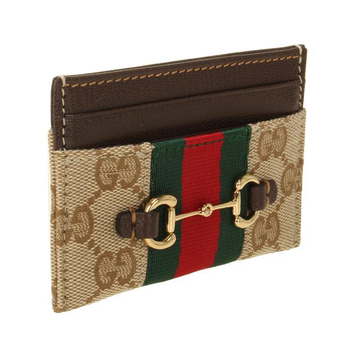 GUCCI Horsebit Web Stripe Leather Card Case Wallet
