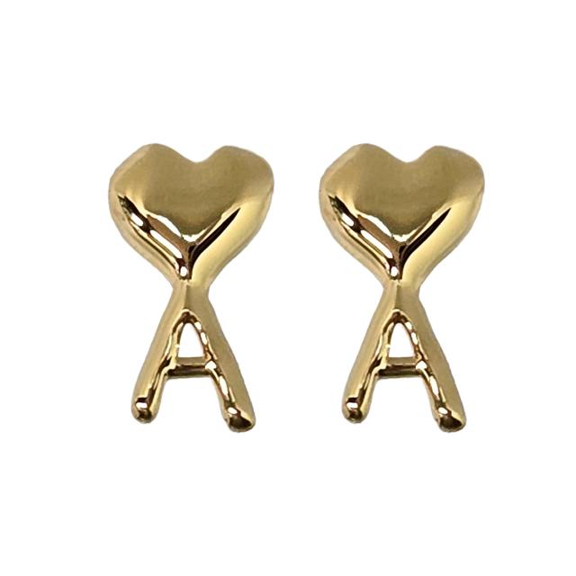 AMI Heart Logo Hammered Brass Earrings Unisex UJW445 361 902