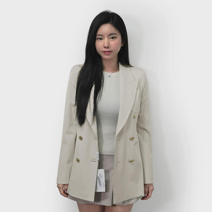 Max Mara Beige Wool Gabardine Double-Breasted Blazer Jacket 1046033906 001