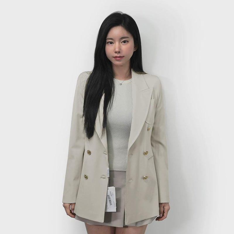 Max Mara Beige Wool Gabardine Double-Breasted Blazer Jacket 1046033906 001