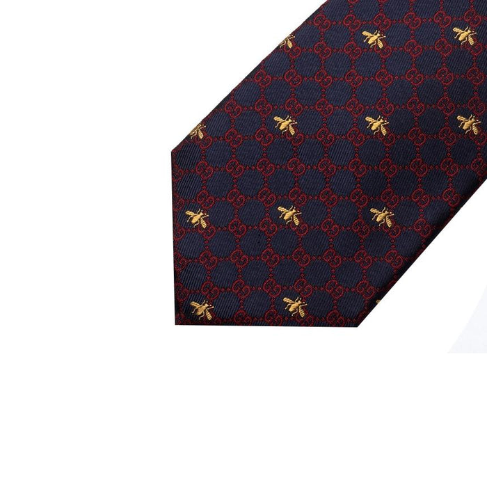 GUCCI Navy Red GG Bee Silk Tie 545078 4E002 4174
