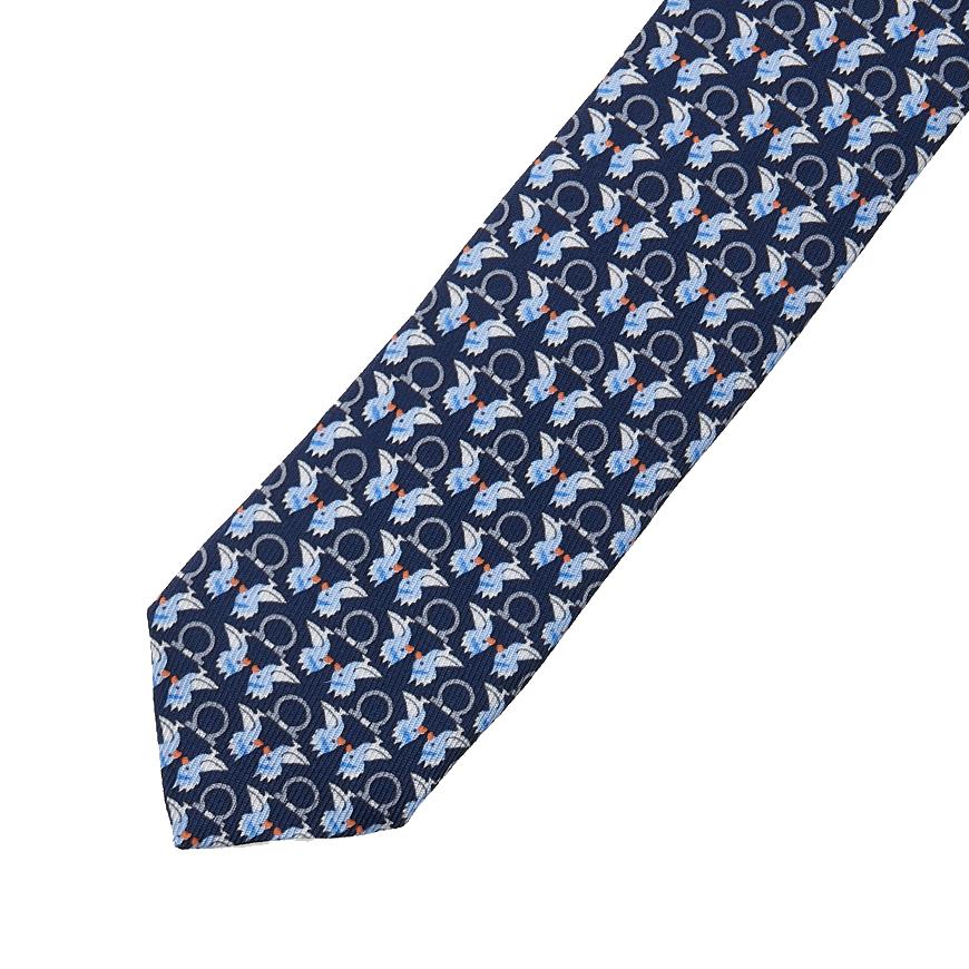 Ferragamo Men’s Bird Print Silk Tie 35 0813 NAVY 0757902