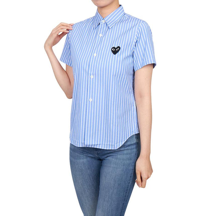 Comme des Garcons Black Heart Patch Stripe Short Sleeve Blouse AZ B021 051 1