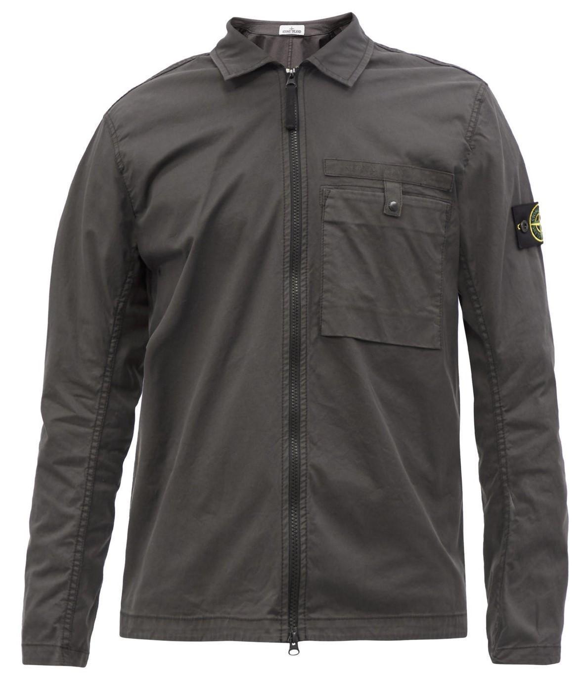 STONE ISLAND Logo Patch Cotton Canvas Zip Overshirt Jacket 761512619
