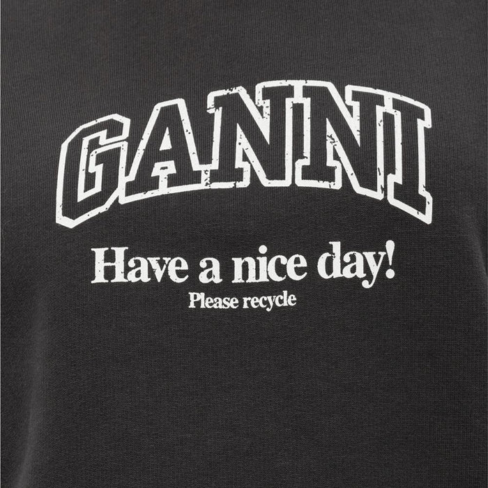 GANNI Charcoal Logo Print Fleece Sweatshirt