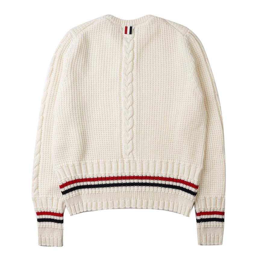 THOM BROWNE Men’s Cable Stitch Wool Crewneck Sweater White