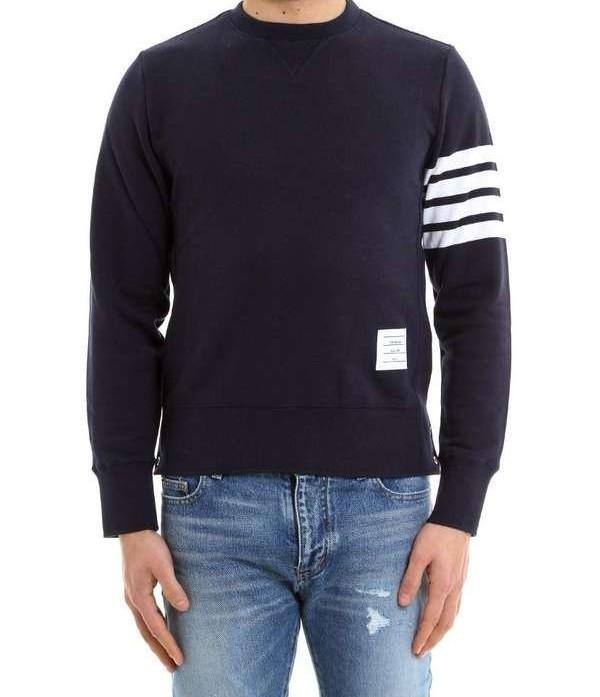 THOM BROWNE Men’s Logo Patch 4-Bar Sweatshirt Navy Cotton MJT021H 00535 461