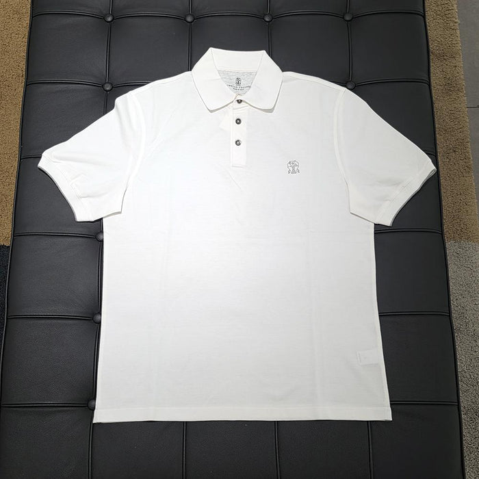 Brunello Cucinelli White Short Sleeve Logo Embroidered Polo Shirt