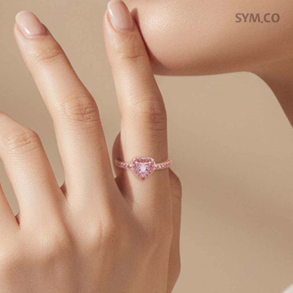 PANDORA Rose Gold Tone Pink Cubic Zirconia Silver Ring for Women